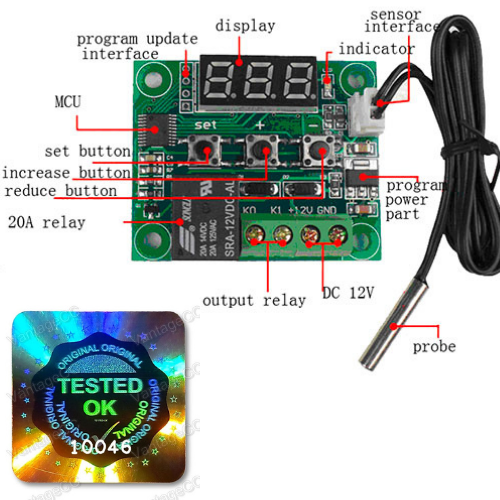 W1209 Temperature Controller DC 12V LED Display Red Digital Thermostat Module with Waterproof NTC Probe egg icubator