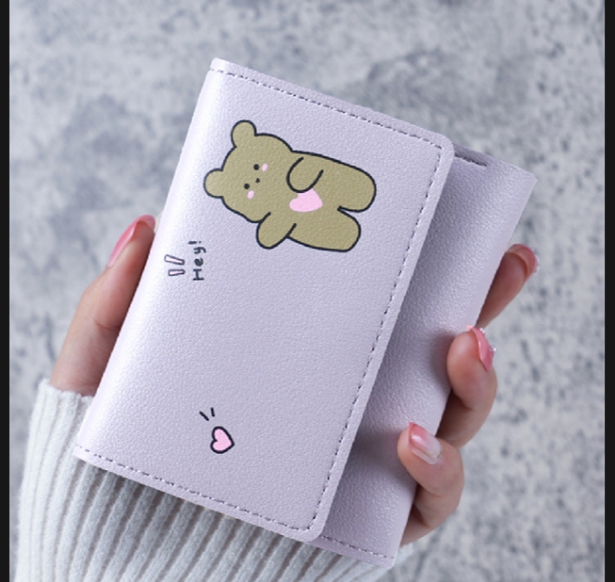 PU Leather Cartoon-Themed Tri-Fold Wallet for Women - Casual Animal Print Card Holder Style