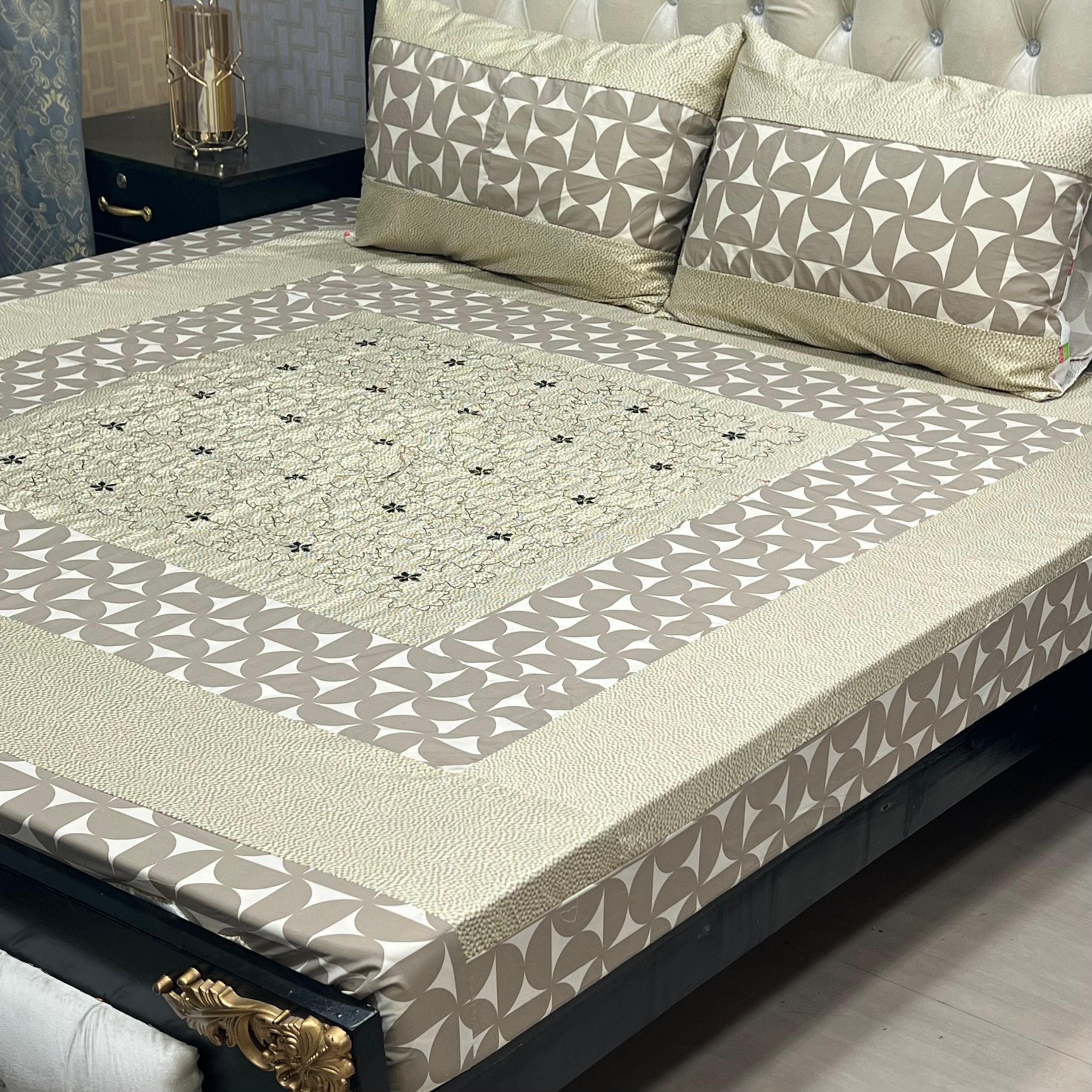 DESION Embroidered Bed Sheet Set KIng Size Patch Work Bed Sheet Daraz.pk