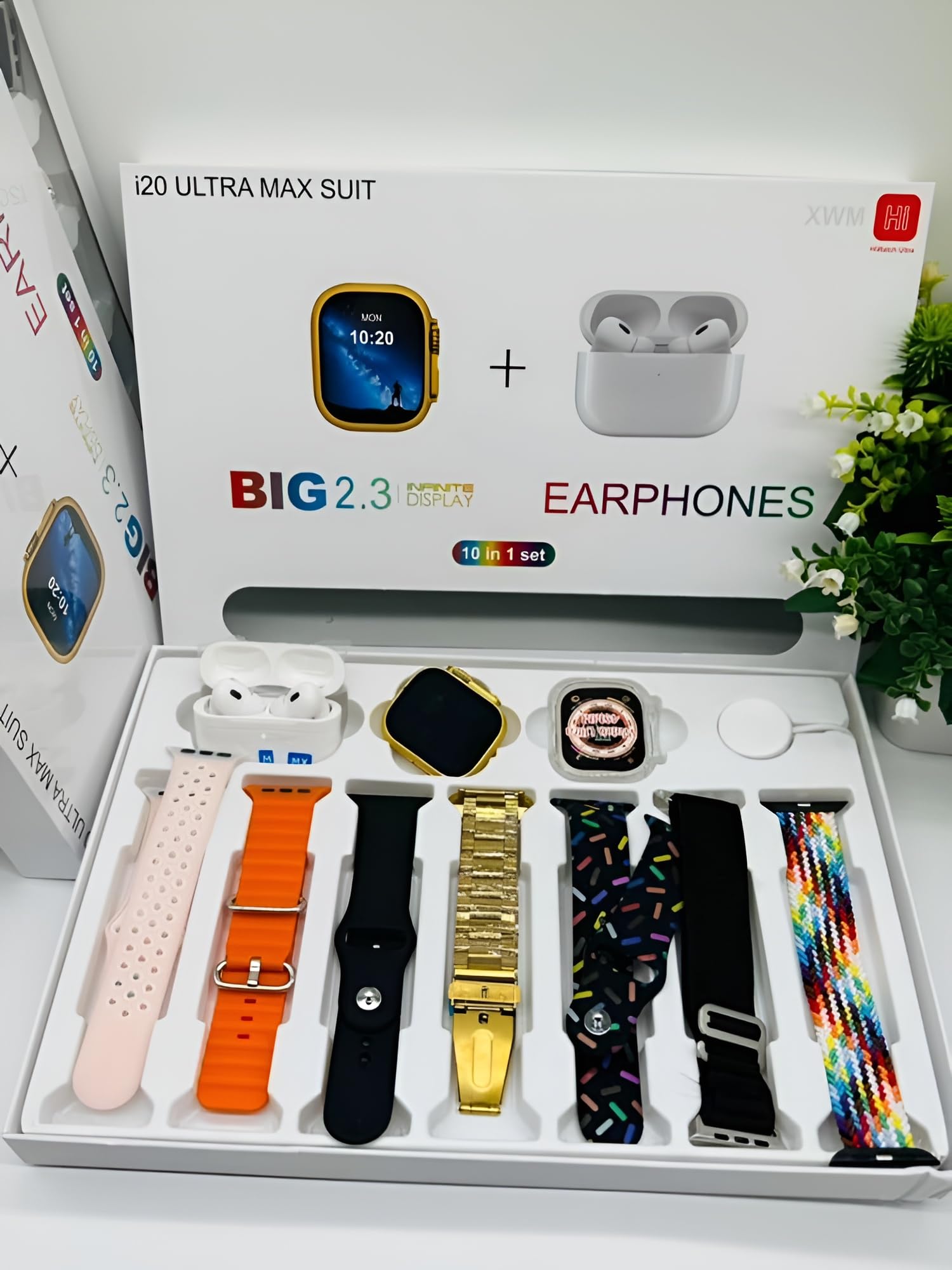 I20 Ultra Max Series 9 49MM With AirPods2 Bonus | 10 In 1 Smartwatch Bundle 2.3 Inch Large Screen 10 Straps