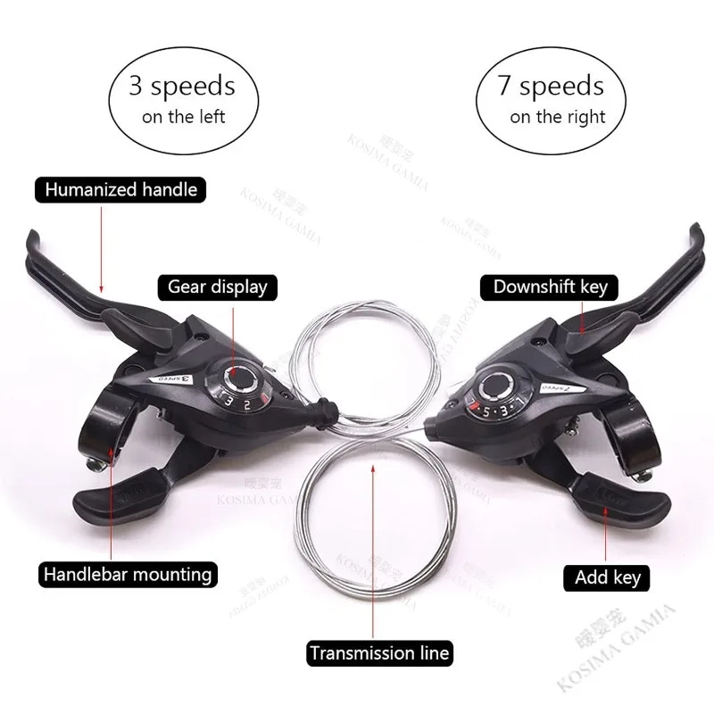 Mountain Bike Gear Shift 3x7 Gear Shift Bicycle 7 Gear Shift Brake Lever Bicycle Left Right Gear Shift 21 Speed Gear Shift Set for Mountain Bikes City Bikes Road Bikes Folding Bikes Accessories