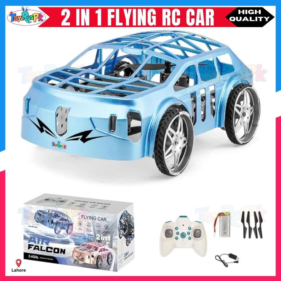 2 In 1 Flying RC Car Drone Toy with LED Lights | Remote Control Air Ground Dual Mode RC Car for Kids | 2.4G Aerial Drone Car with One Key Take Off Landing | Rechargeable Mini RC Toy for Boys Girls Age 6+ | ToyzRusPk