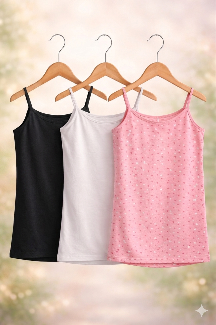 Camisole for (Girls & Women's) Stretchable Cotton Tank Top & Shameez for Teens | Comfortable Innerwear Slip for Girls | White & Black Camisole Set for Women