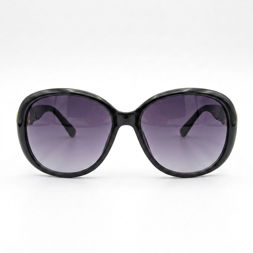 Bestwear.pk Luxury Oversized Sunglasses for Women - Stylish Black Round Frame Eyewear with Gold - UV400 Protection Gradient Purple Lens Sun Glasses for Girls - Oval Shape Eyeglasses Shades for Ladies