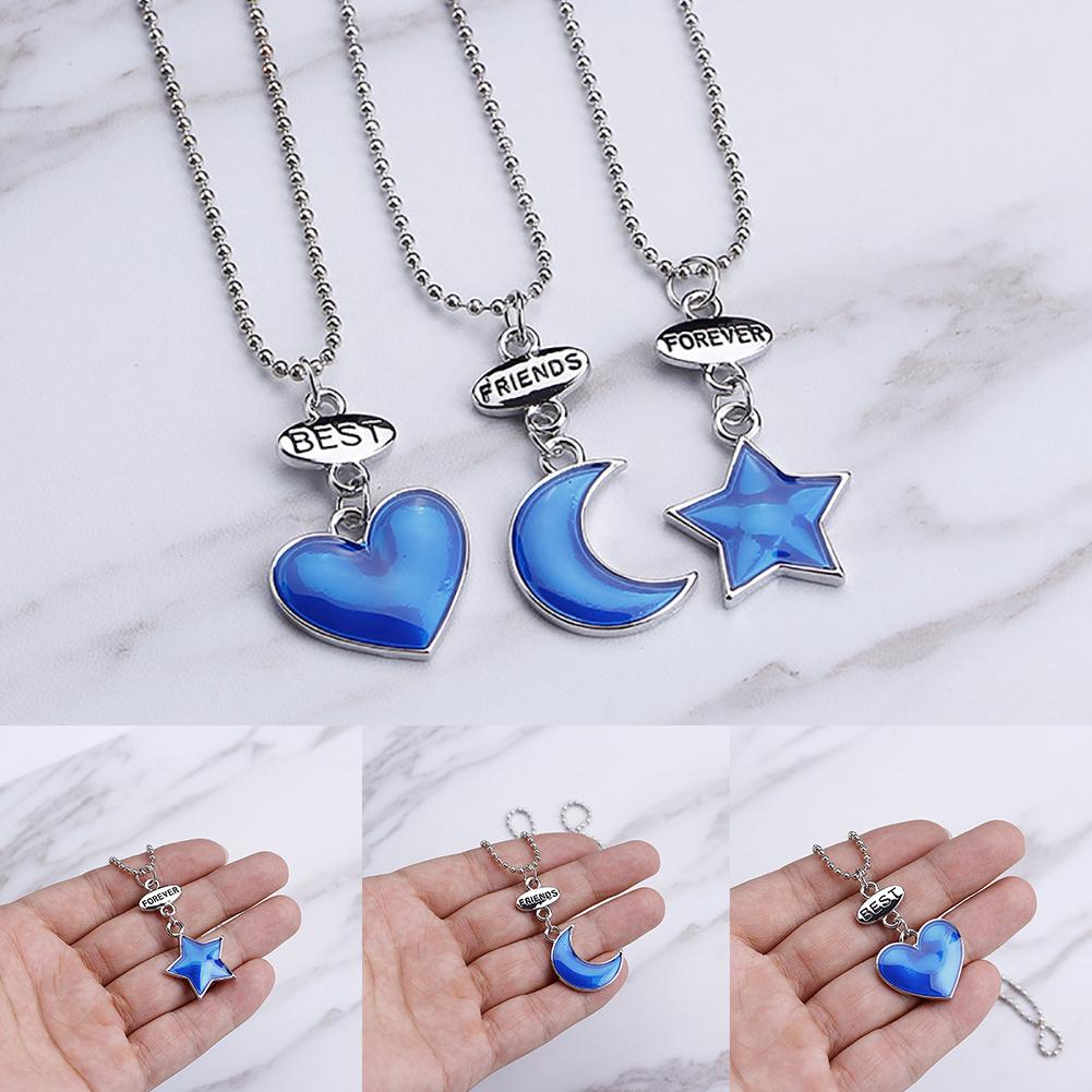 3Pcs/Set Star Moon Love Heart Pendant Necklace Women Best Friends Letter  Jewelry