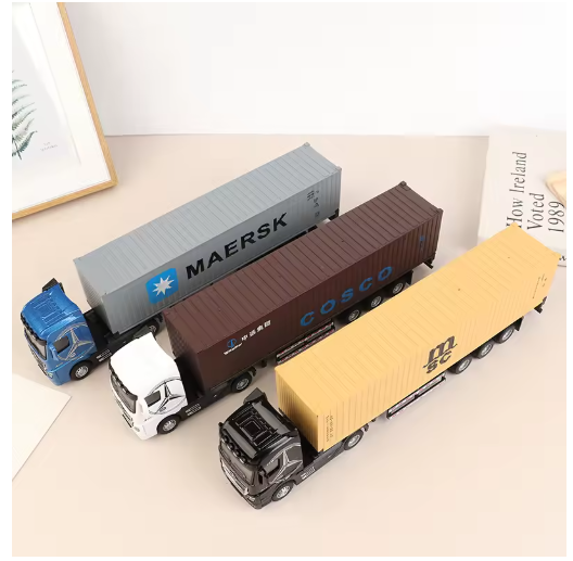 1/50 Simulation Large Truck Toy Car Model Alloy Diecast Transport Container Vehicle Car For Boy Gifts with Sound Light Pull Back