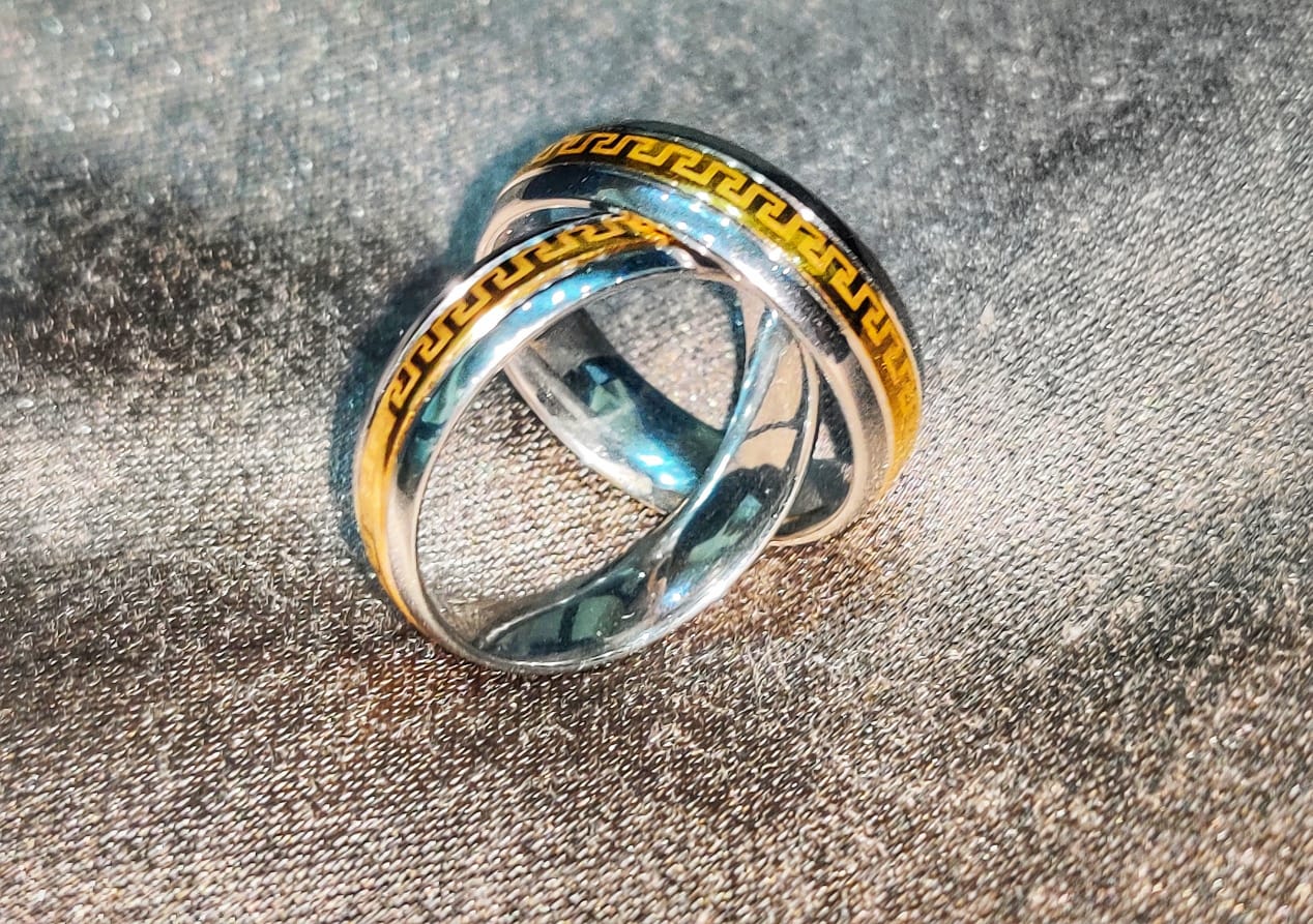 Two-Tone Silver Golden Ring - Stainless Steel Hot sale Ring - Greek Design For Men & Women.