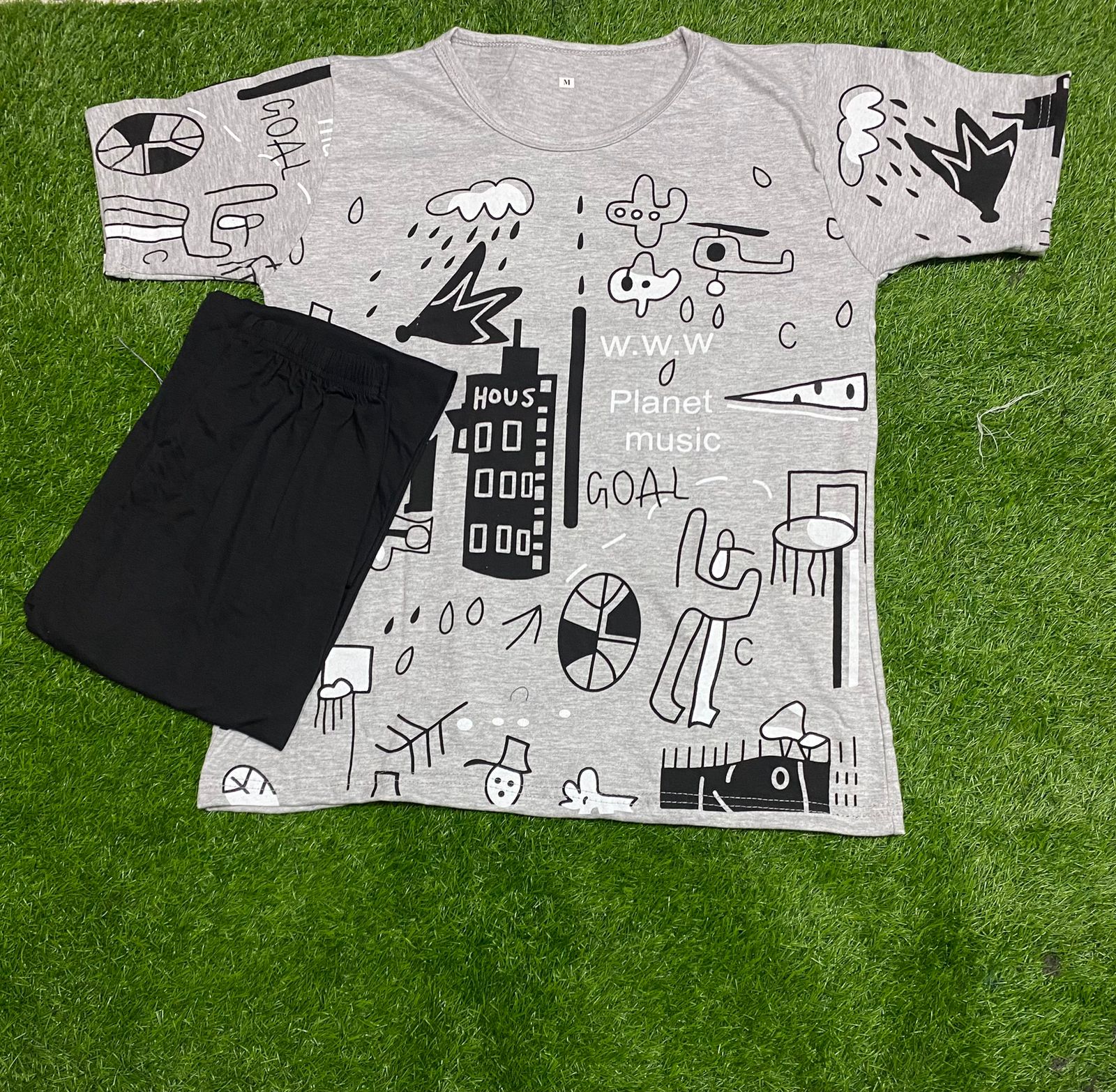 Kids Night Dress – Dark Grey Heart Print Cotton Jersey Sleepwear (Sizes 5 to 14 Years) Stylish Heart Print Nightwear – Soft Cotton Pajama Set