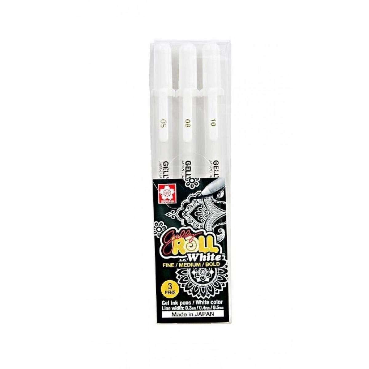 Sakura Gelly Roll Gel Pens, Opaque White, Fine Med & Bold Points 3 Pk 