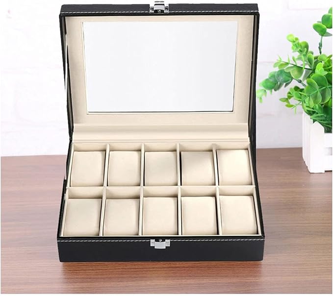 Watch Box for Men PU Leather Watch Organizer Storage Style Black Holds Up to 12 Watches