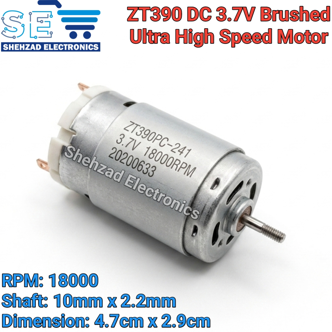 ZT390 DC 3.7V 18000 RPM Brushed Motor High Speed Micro Mini Electric Motor Small DIY Tool Motor Threaded Shaft for RC Car Boat Model Toy Fan Drill Electronics Repair Replacement