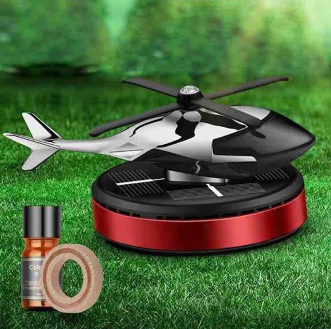 Solar Helicopter Car Air Freshener with Refill - Rotating Solar Powered Dashboard Perfume Decoration