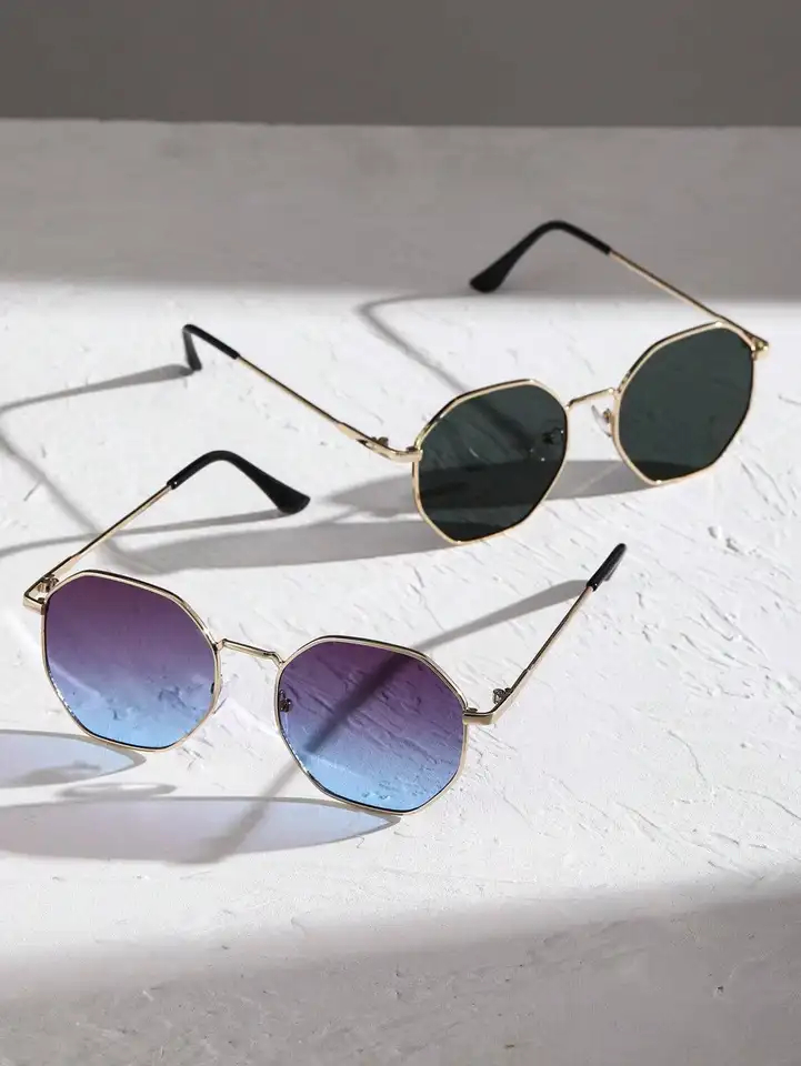 Eldorado Trendy Metal Frame Sunglasses/ Retro Polygon Gradient Mirror Sunscreen Sunglasses