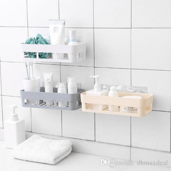 Wall-mounted Plastic Storage Rack Suction Cup Bathroom Kitchen Rack ...