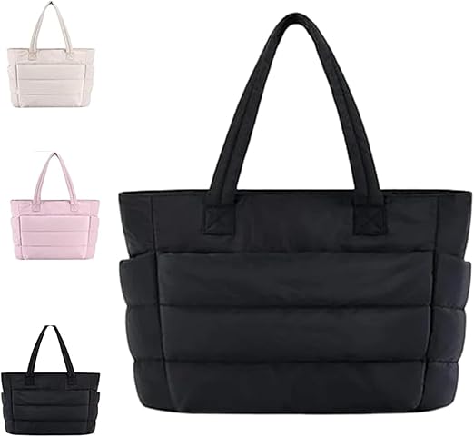 Tote Bag for Women, Lightweight Puffy Tote Bag with Compartments, Quilted Shoulder Bag Handbag for Travel, Work
