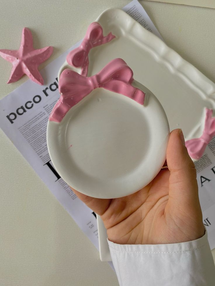 Pink Ribbon Concrete Bow Trinket Tray | Elegant Home decor Organizer |