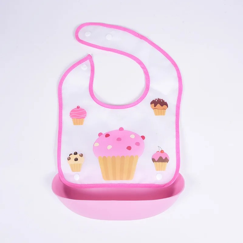 Detachable Rice Pocket Baby Bib Imitation Silicone Waterproof Bibs For Baby Kids Burp Cloth Cartoon Adjustable Feeding Bavoir