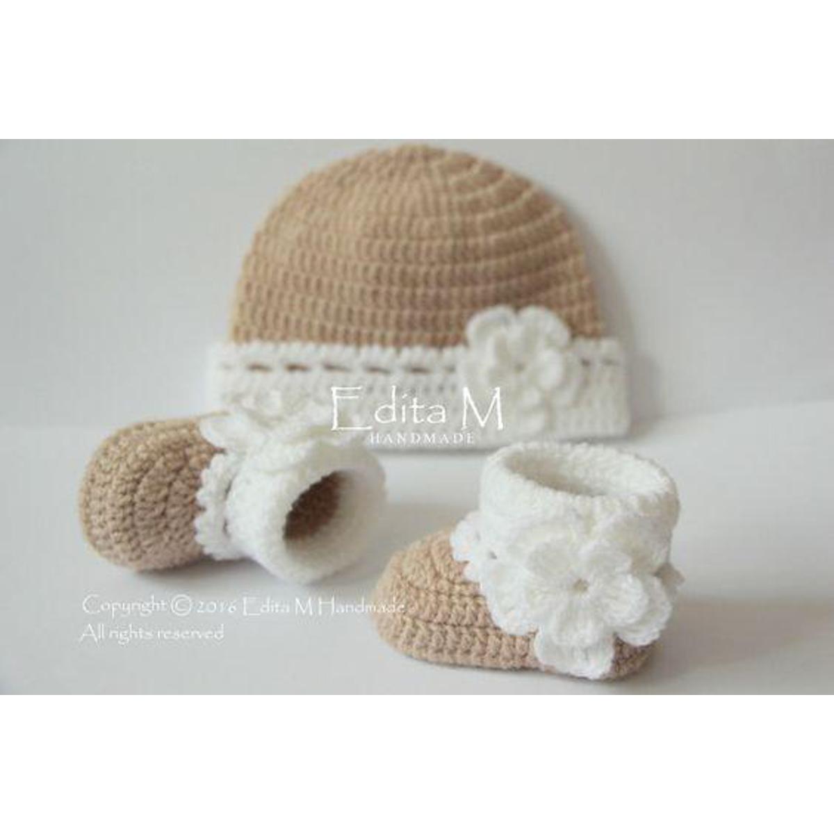 Handmade Crochet baby booties and cap For Girls