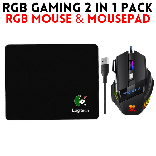 Wireless Gaming Mouse RGB With High Quality Mouse Pad - 7 Light Breathing RGB Mouse With All Sides Stitched Mousepad - USB Wired Gaming Mouse For PC & Laptop