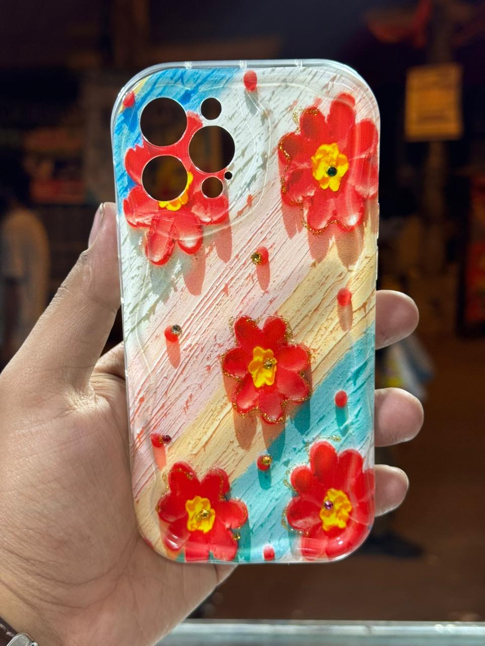 Floral 3D Gem Work Smartphone Case for XR, 11, 12, 13, 14, 15 16 Models