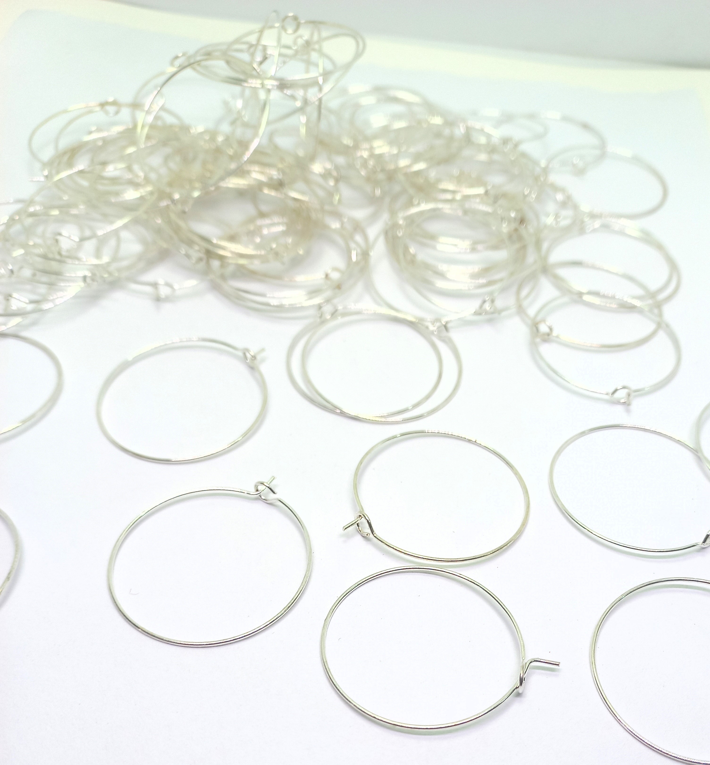 Pack of 2pcs, Metal White Color Earring Hoop / Findings, about 35mm, DIY Art & Craft.