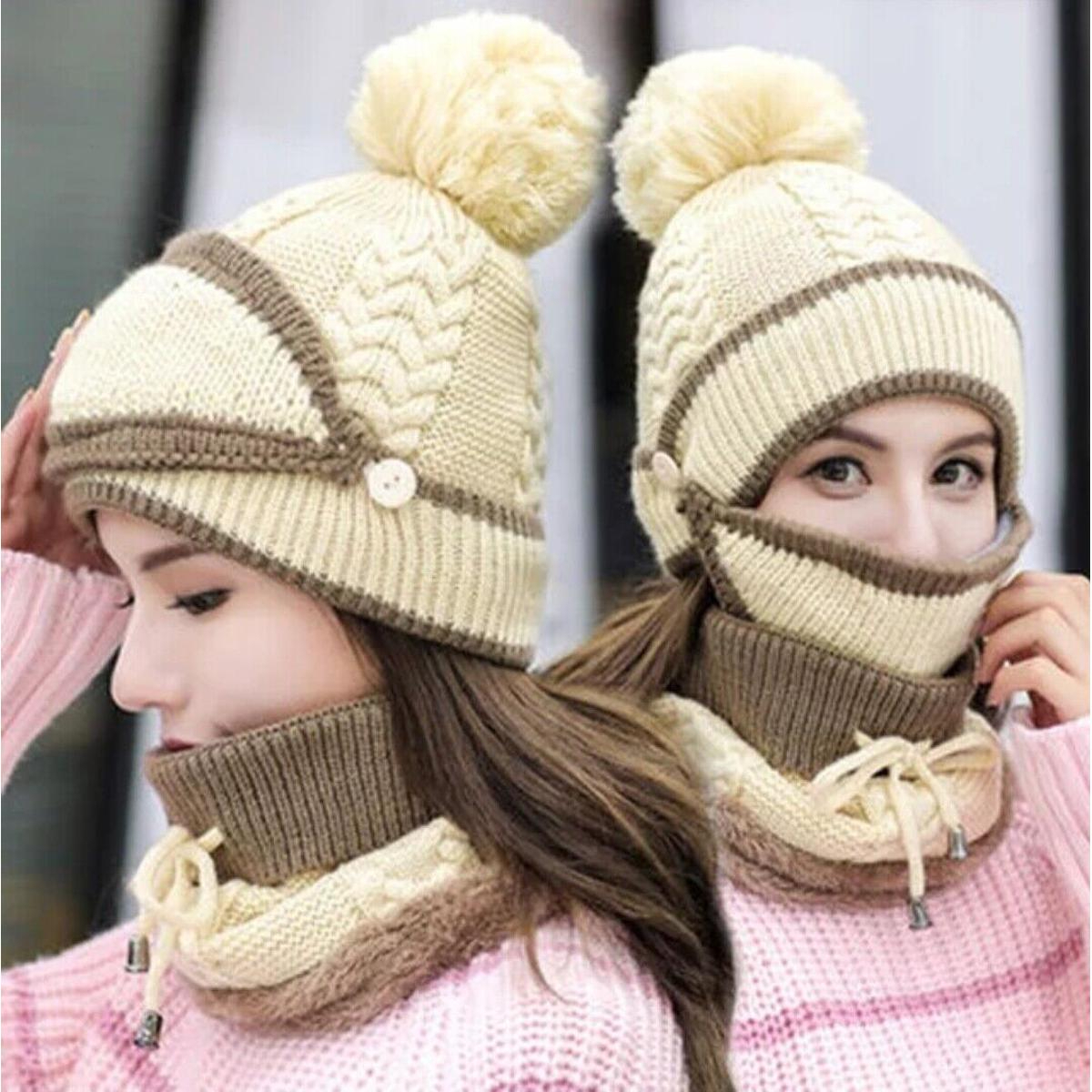 Winter Cap High Quality Warm Face Cover For Girls & Women Hat & Knitted Beanie Cap Multicoloured