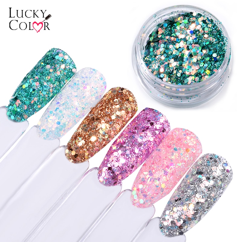 6 boxes/setvLaser Mixed Nail Glitter Powder Sequins Shinning Colorful Nail Flakes 3d Charm Dust For Nail Art Decorations