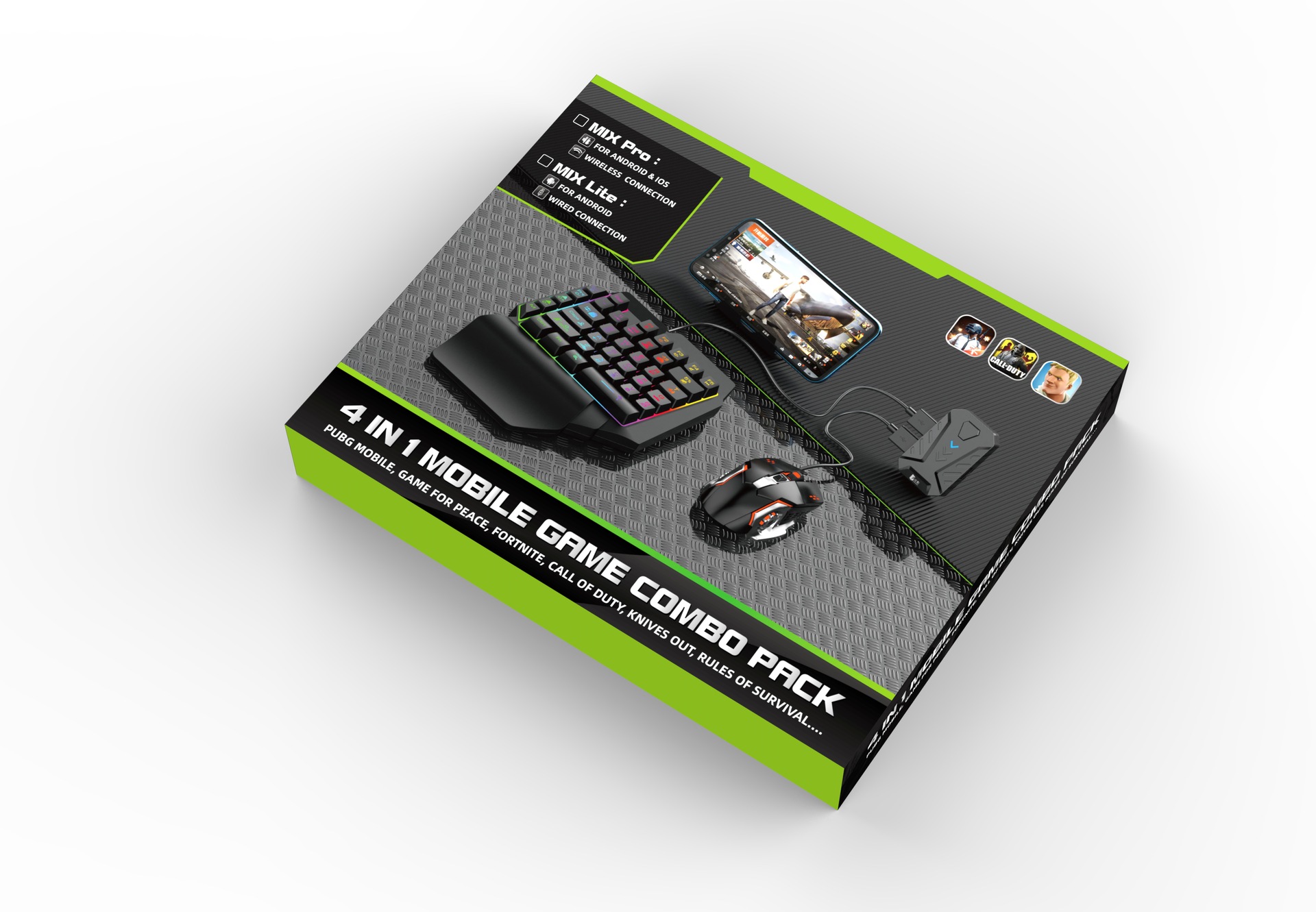 Mobile Game Combo Pack - PUBG Keyboard Gaming Mouse - PUBG Mobile Controller - 4 in 1 PUBG Game Controller - PUBG Gadgets - 4 in 1 Mobile Game Combo Pack
