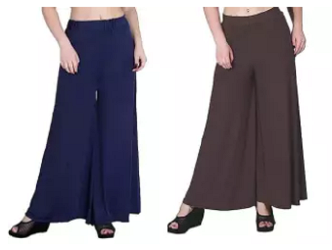 Pack Of 2 Bundle Offer Viscose Long Palazzo Pants for Women (Navy Blue-Brown)