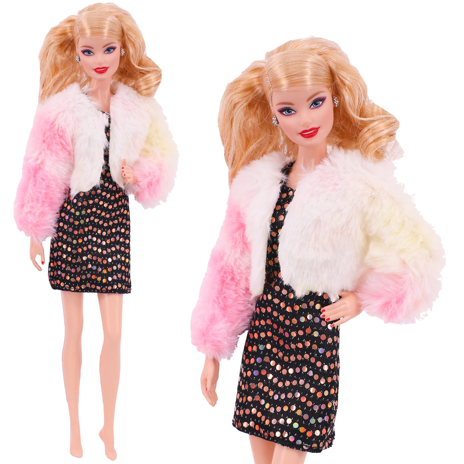 Barbies Doll Clothes Plush Jacket + Saia De Fato De Moda + Chapéu De Boina  Adequado Para Boneca De 11,8 Polegadas Casual Clothing Free Shoe Gift  (Somente Roupas)