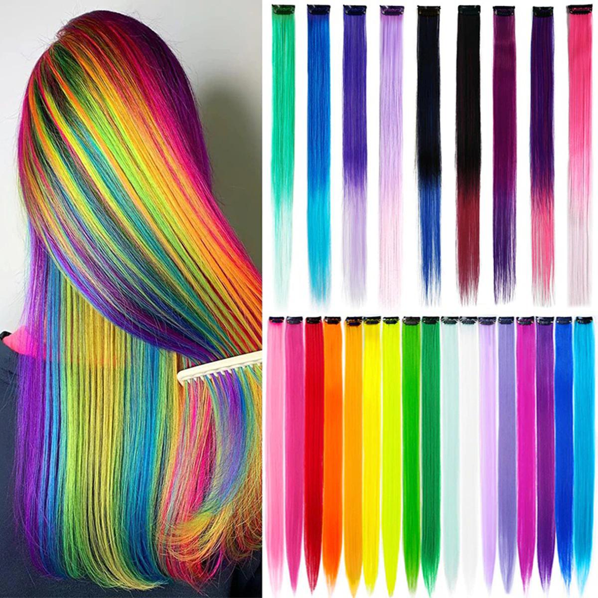 6 Pieces Multi color long straight hair extension for girls and woman
