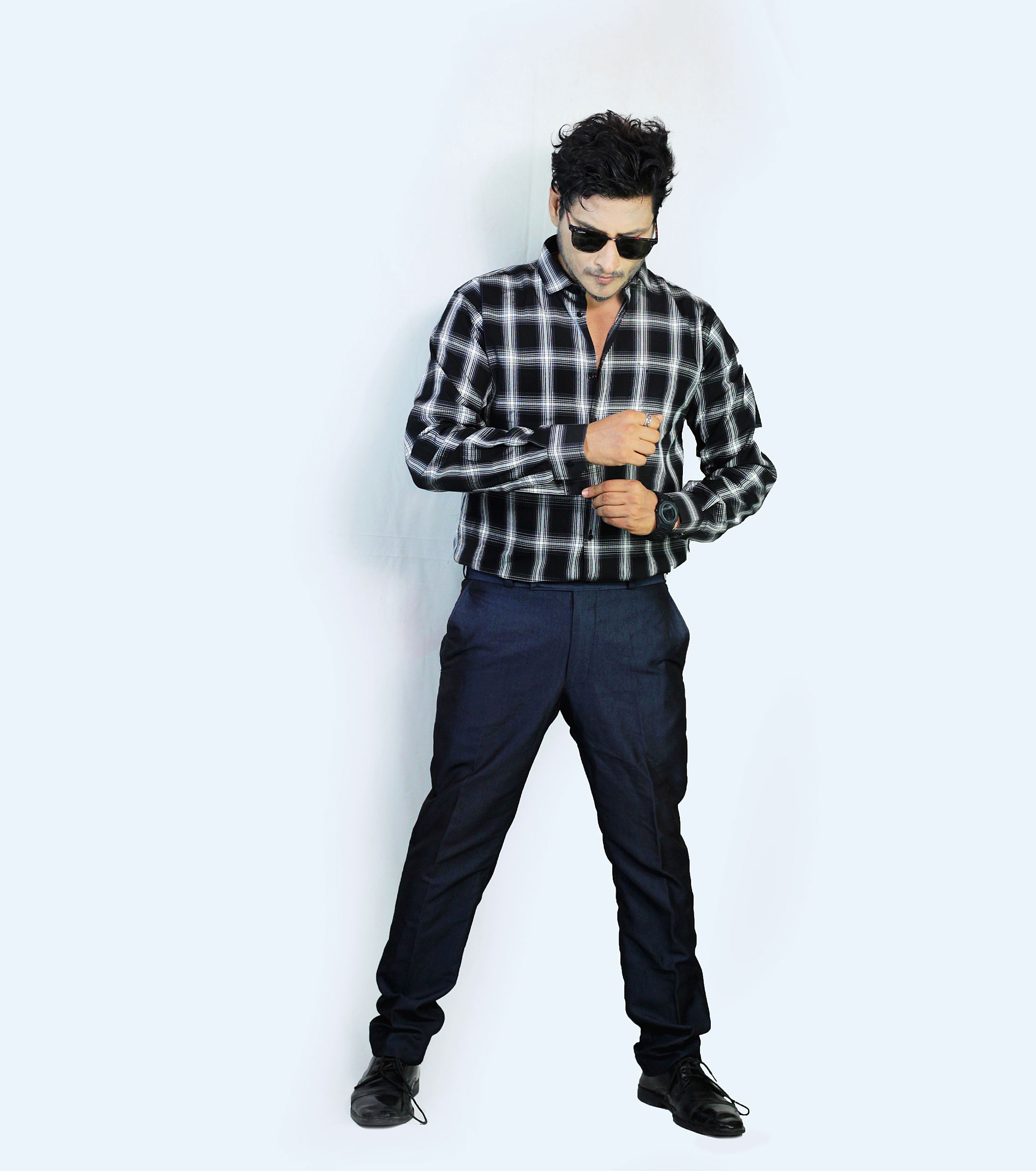 Auditors®️ Mens Semi-Formal Black Check Cotton Shirt 100% Pure Cotton Fabric For Mens - For Office and Events