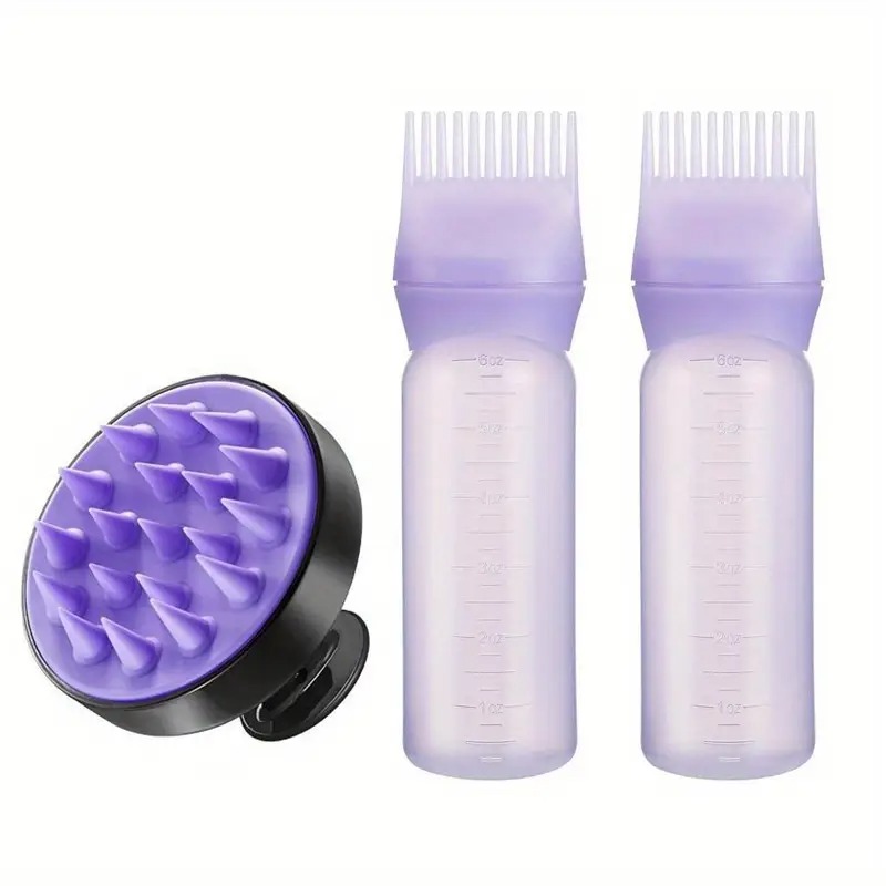 Silicone Hair Care Set: Scalp Massager & Root Comb with Oil Applicator Bottle 2 Pcs Set - Perfect for Salon & Home Use, Ideal for All Hair Types (Random  Colours)