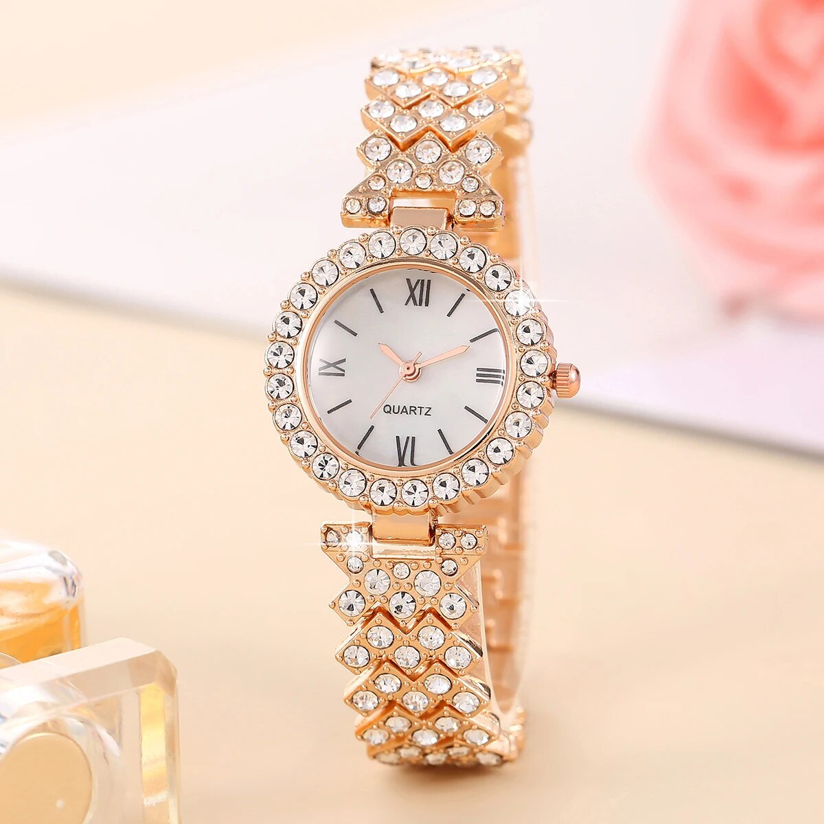 Jewellery For Women Girls Women's Fashion Trend Luxury Rhinestone Roman Quartz Watch Rhinestone Necklace Ring Bracelet Best for Gift