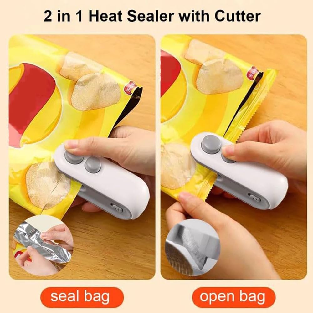 Mini Bag Sealer, 2025 New 2 in 1 USB Rechargeable Chip Bag Sealer Heat Seal Tool, Portable Handheld Vacuum Food Sealer Bag Sealing Machine for Snacks and Vegetable Fresh Storage
