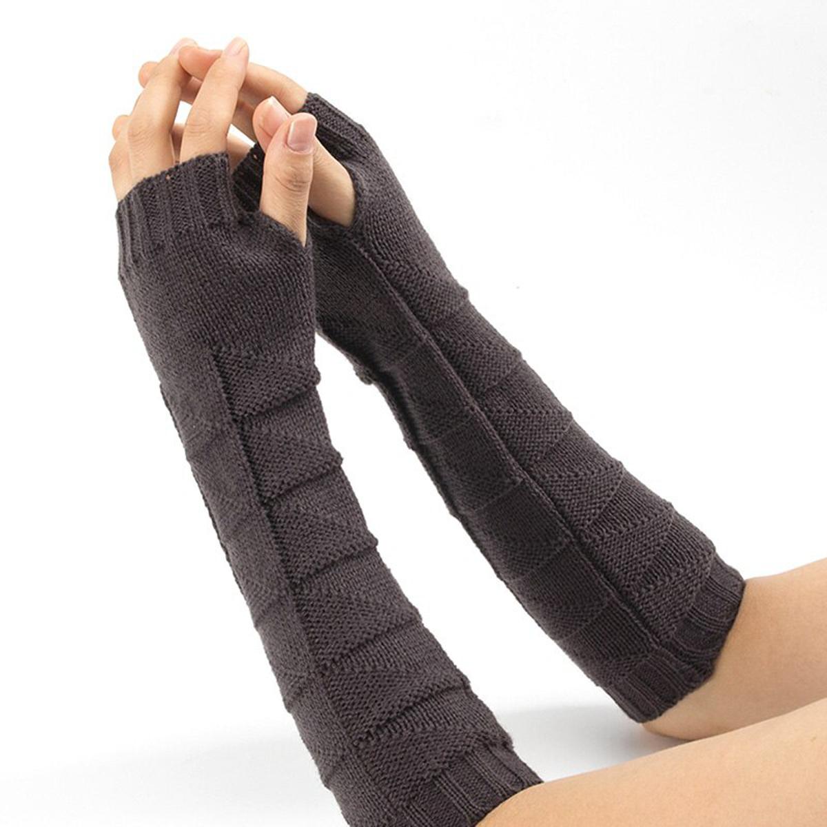 最新 Womens Geometric Knitted Gloves Wrist Arm Warm Hand Fingerless