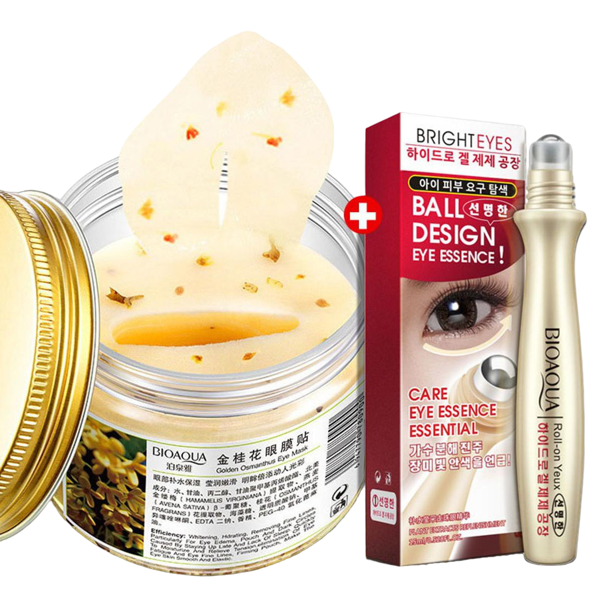 Bioaqua Pack Of 2 Golden Osmanthus Eye Mask And Eye Roller Essence, 140g+15g
