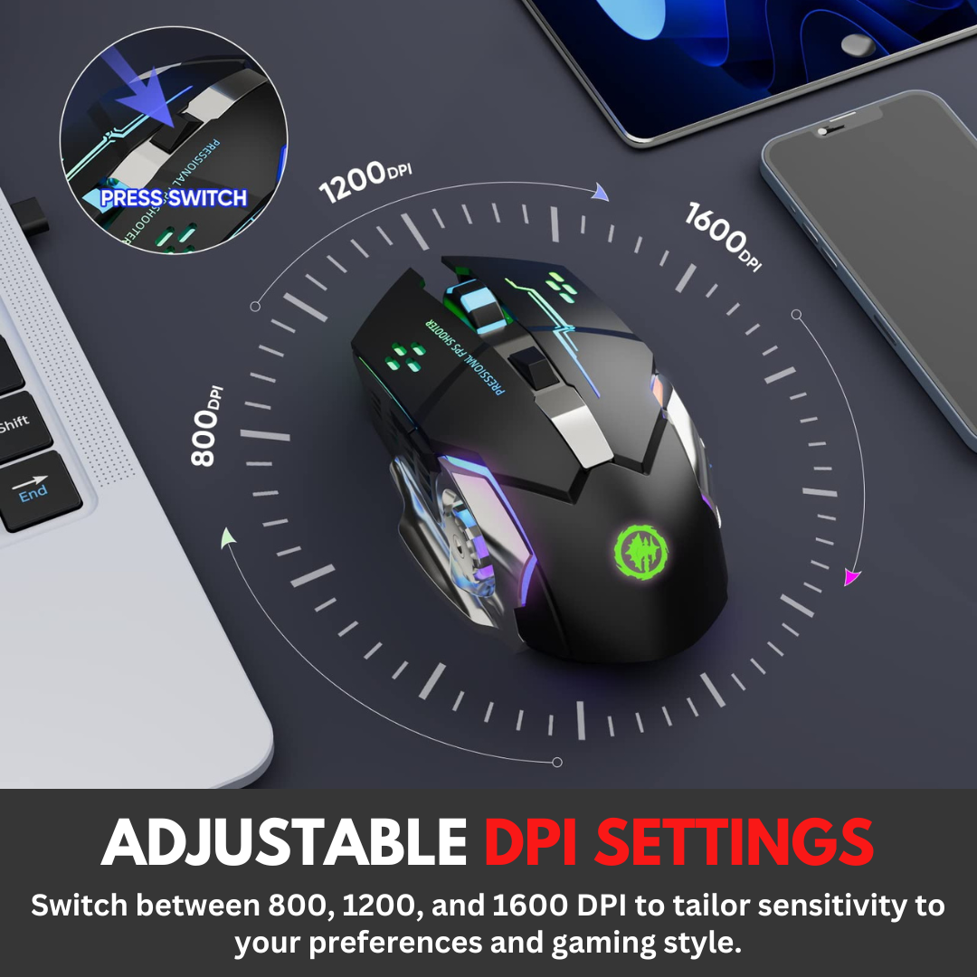 【PRO】Rechargeable RGB Wireless Gaming Mouse With 3200 dpi Mechanical 6 Programmable Buttons - USB 3.0 Optical LED Bluetooth Wireless Mouse - 2.4GHz 7M RGB LED Light With Mouse Pad for Smart TV, PC, Laptop, Computer, Gaming, Pubg Mobile - Add To Cart