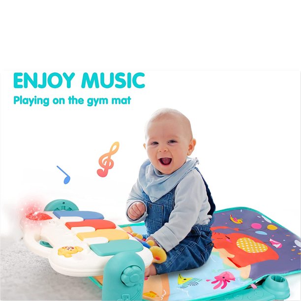 Plastic harmonium multi-function music and light piano baby play mat with fence