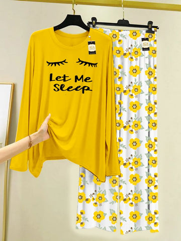 Let ME Sleep Printed Nightwear Set with Flower Printed Trousers – Women's Lounge Wear By Zavi Wear