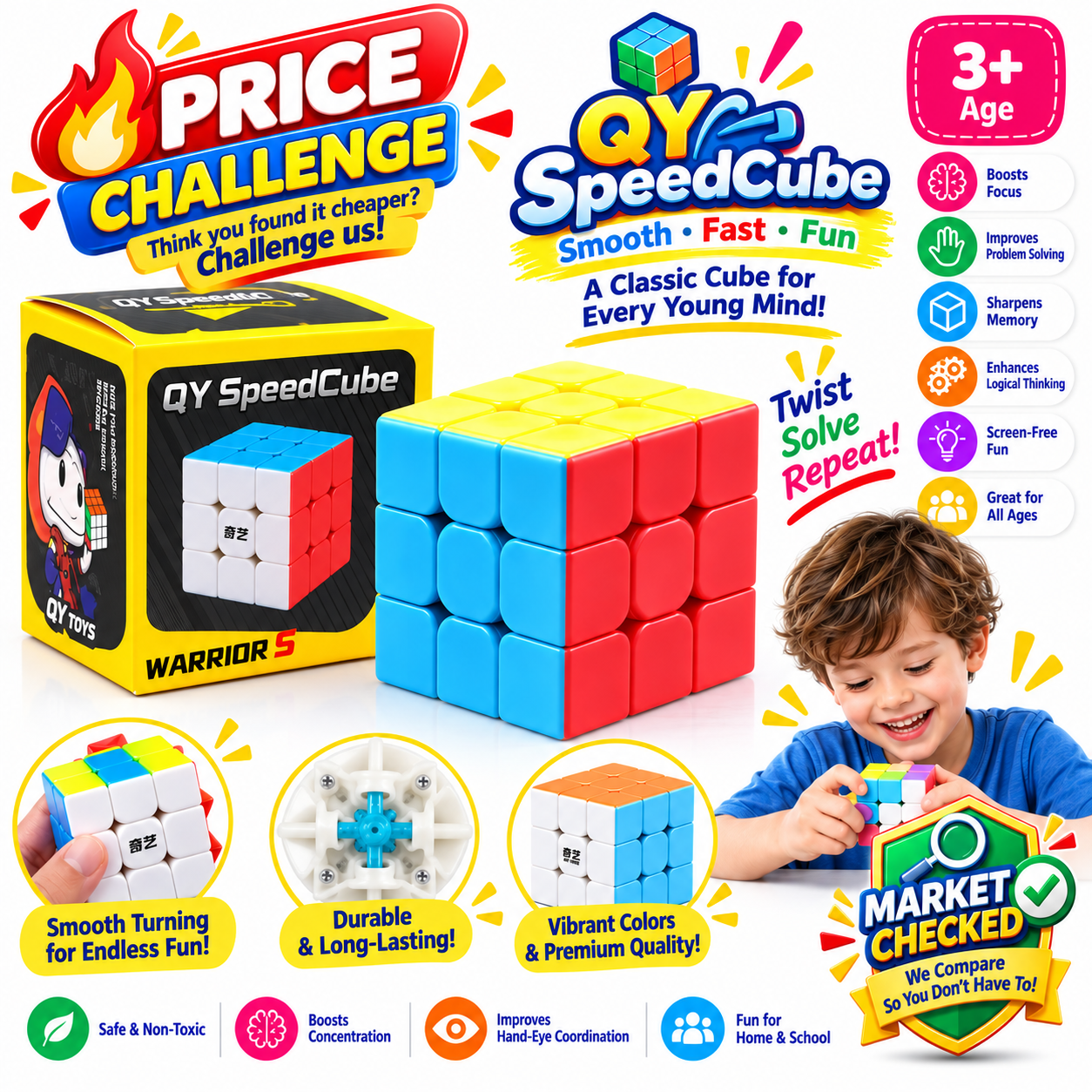 Odeez Rubik Cube, 3x3 Rubik Cube Problem-Solving Challenging Puzzle