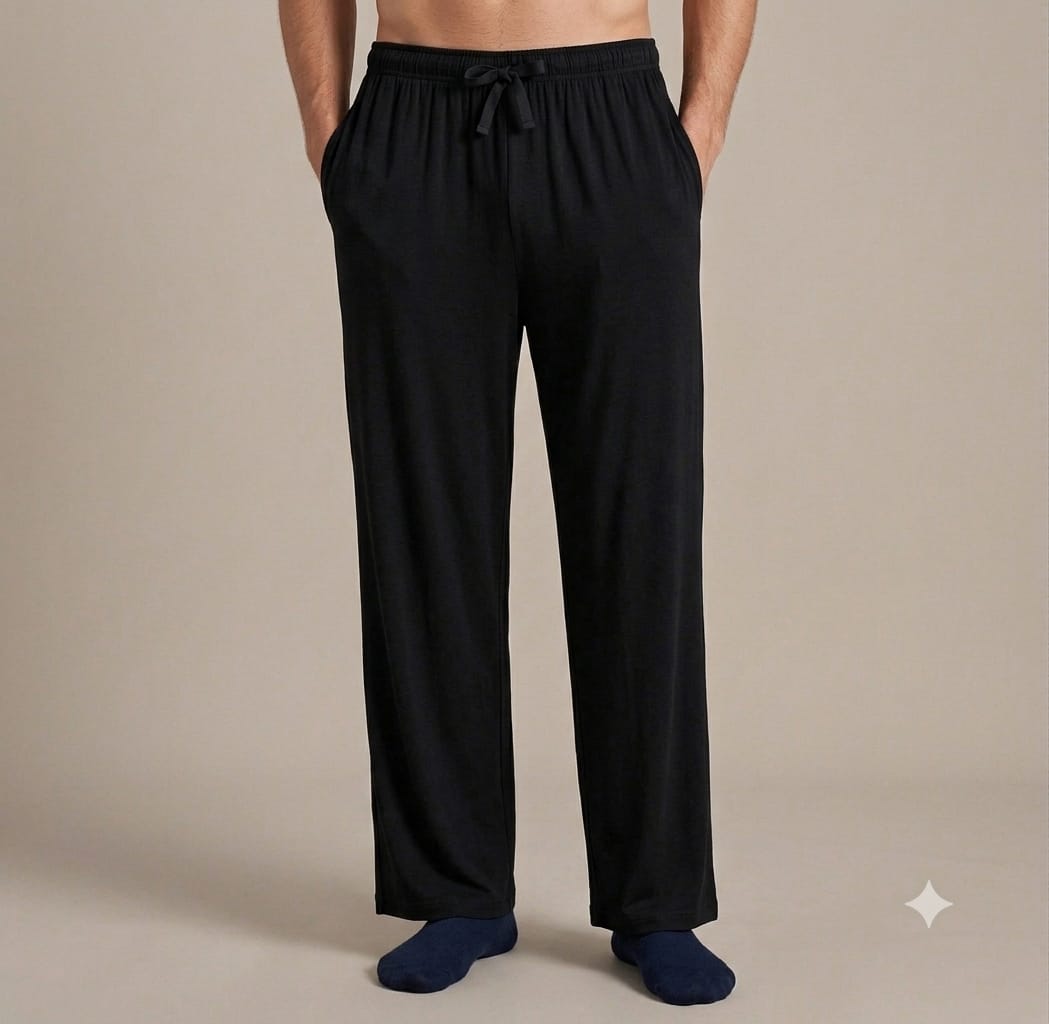 Premium Cotton Black Color Jersey Lounge Trousers for Men & Women | Soft Elastic Drawstring Waist | 2 Side Pockets | Unisex Casual Nightwear Trouser