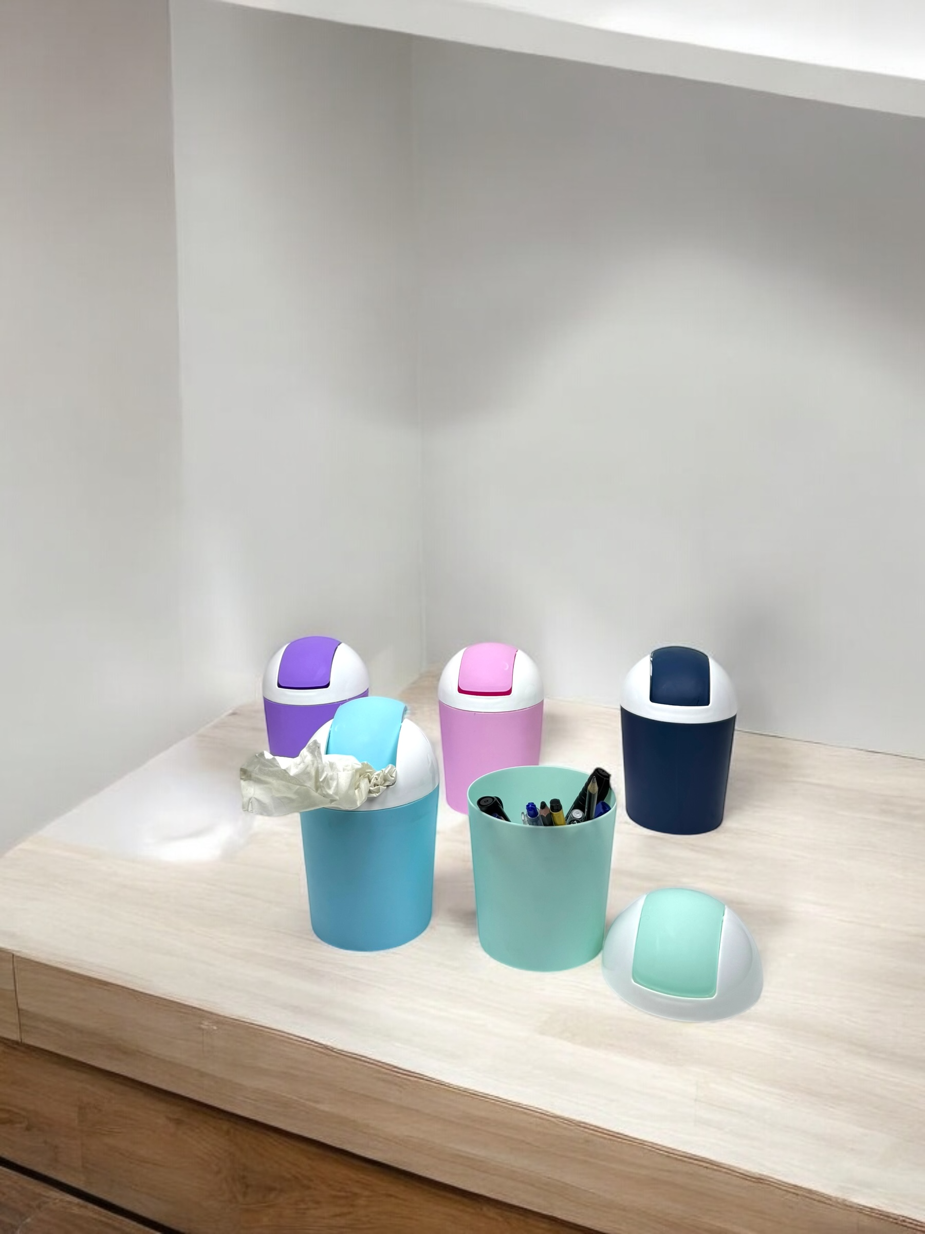 Berry Mini Dustbin with Shake Lid For Room | Compact & Stylish Waste Bin for Home, Office, Kitchen, Car, Study Table & Bathroom Use | Multicolor