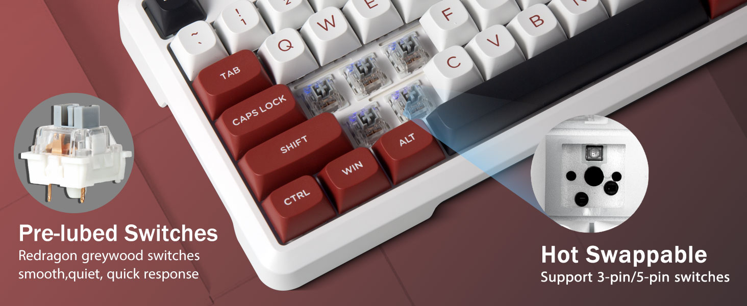 E-YOOSO Z-82 Wired 75% RGB Mechanical Gaming Keyboard, Creamy Sound, Hot Swappable Pre-lubed Linear Switches, Gasket Structure, Knob Control White Red 21 1fcba805c82beb5680b30d7c4dd92f83