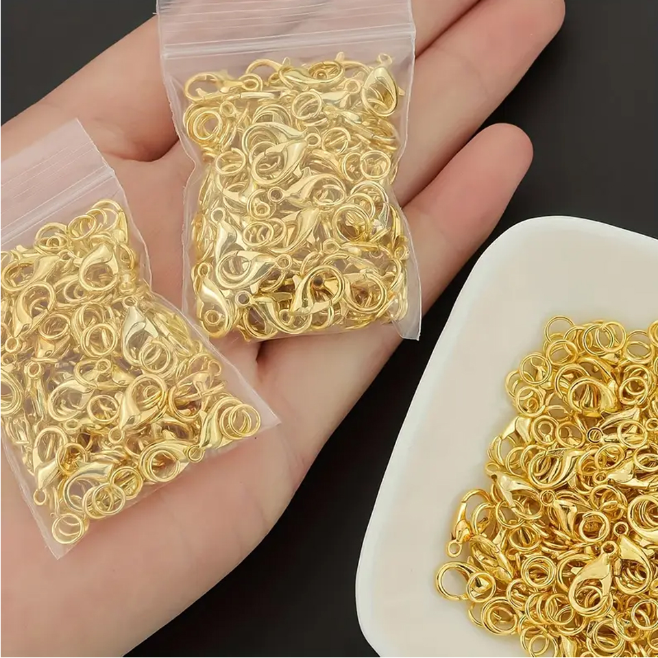 Stainless Steel Golden Silver 12mm Metal Lobster Clasp Hook Connector For Necklace Bracelet Fastener With Open Jump Ring For Bracelets Necklaces Chain DIY Jewelry Making Findings