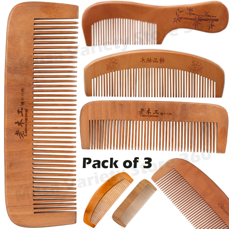 Wooden Comb for All Type Hair Health, Anti Static, Anti Frizz and Eco-Friendly Wooden Comb, Lakri ke kangi (Pack of 3)