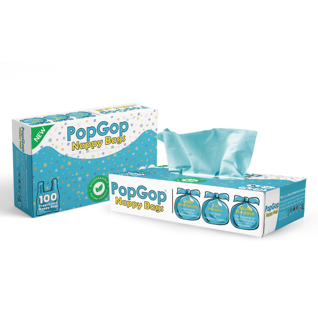 PopGop Biodegradable Nappy/Diaper Disposal Bags – 100 Pcs, Scented, Baby Diaper Bin Bags