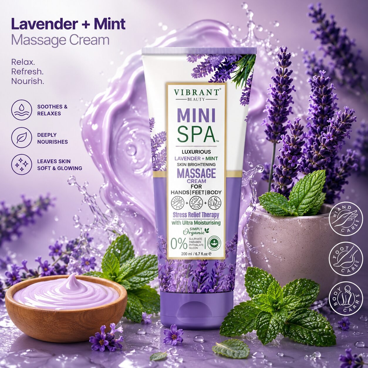 Vibrant Beauty Mini Spa Massage Cream | Body Moisturising Care | 200ml
