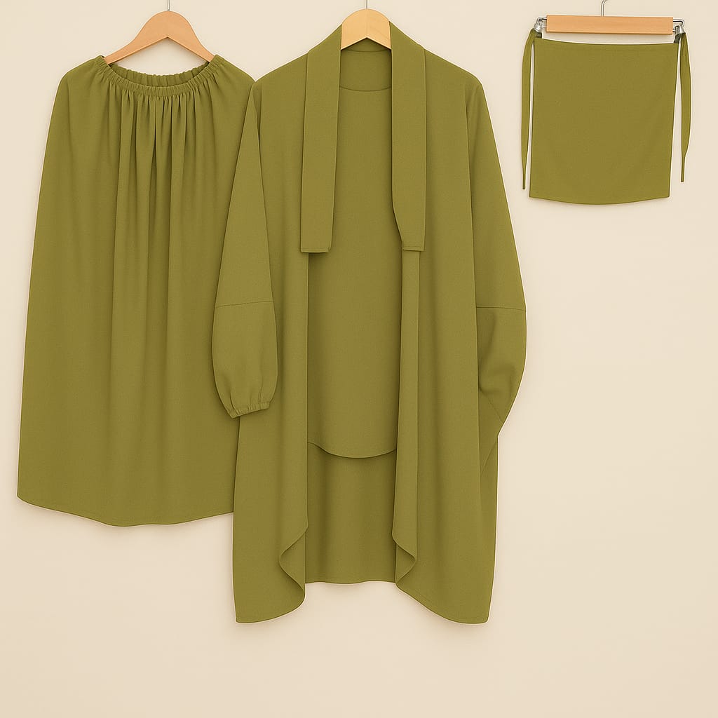 3 Piece Jilbab Set with Naqab & Skirt Black | Wool Peach Fabric | Full Coverage Modest Islamic Wear for Women | Prayer, Umrah & Daily Wear