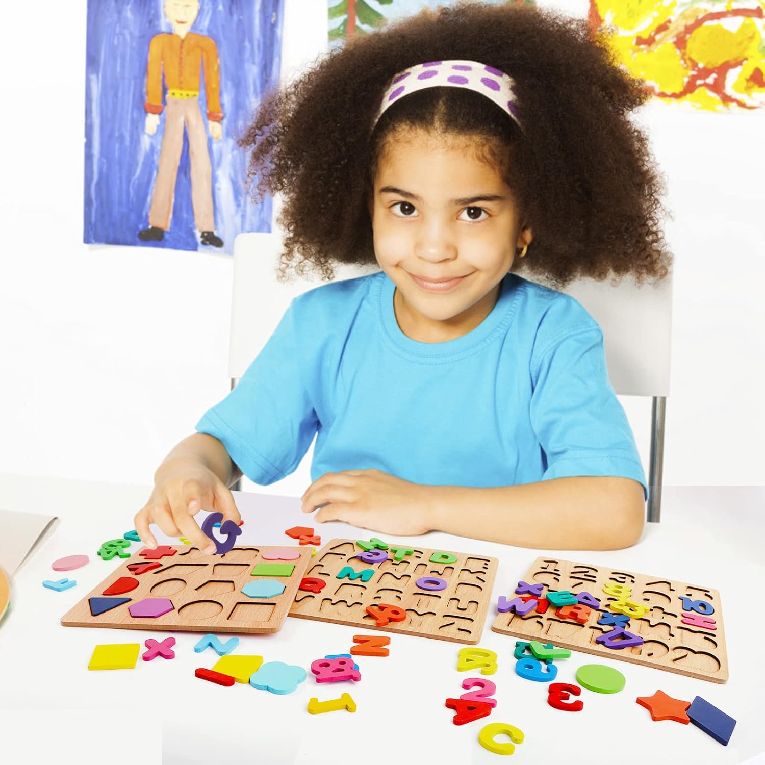 Kid's Learning Wooden alphabet | Puzzles & Numbers Count Board, Colorful ABC Uppercase Letters/Numbers/Shapes for Kids Toddlers Preschool Early Learning Educational Toys
